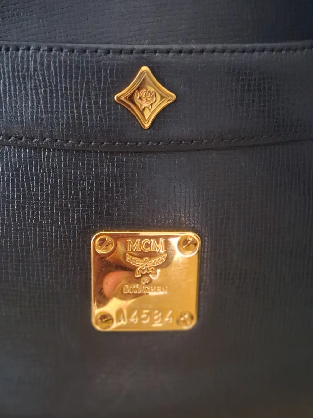 💯Authentic..  MCM Black Leather Crossbody Bag with Gold Hardware